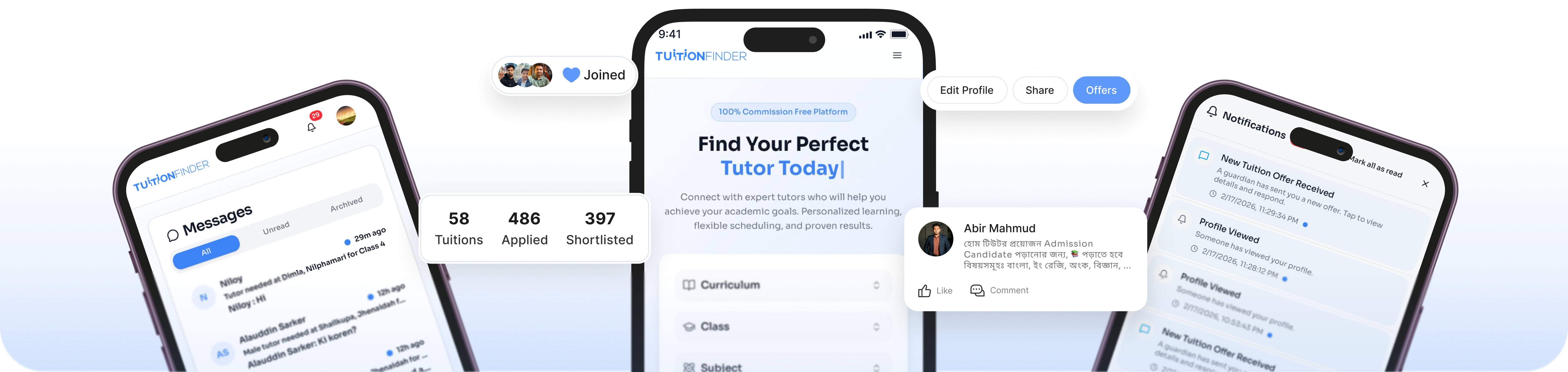TutorFinder app screens